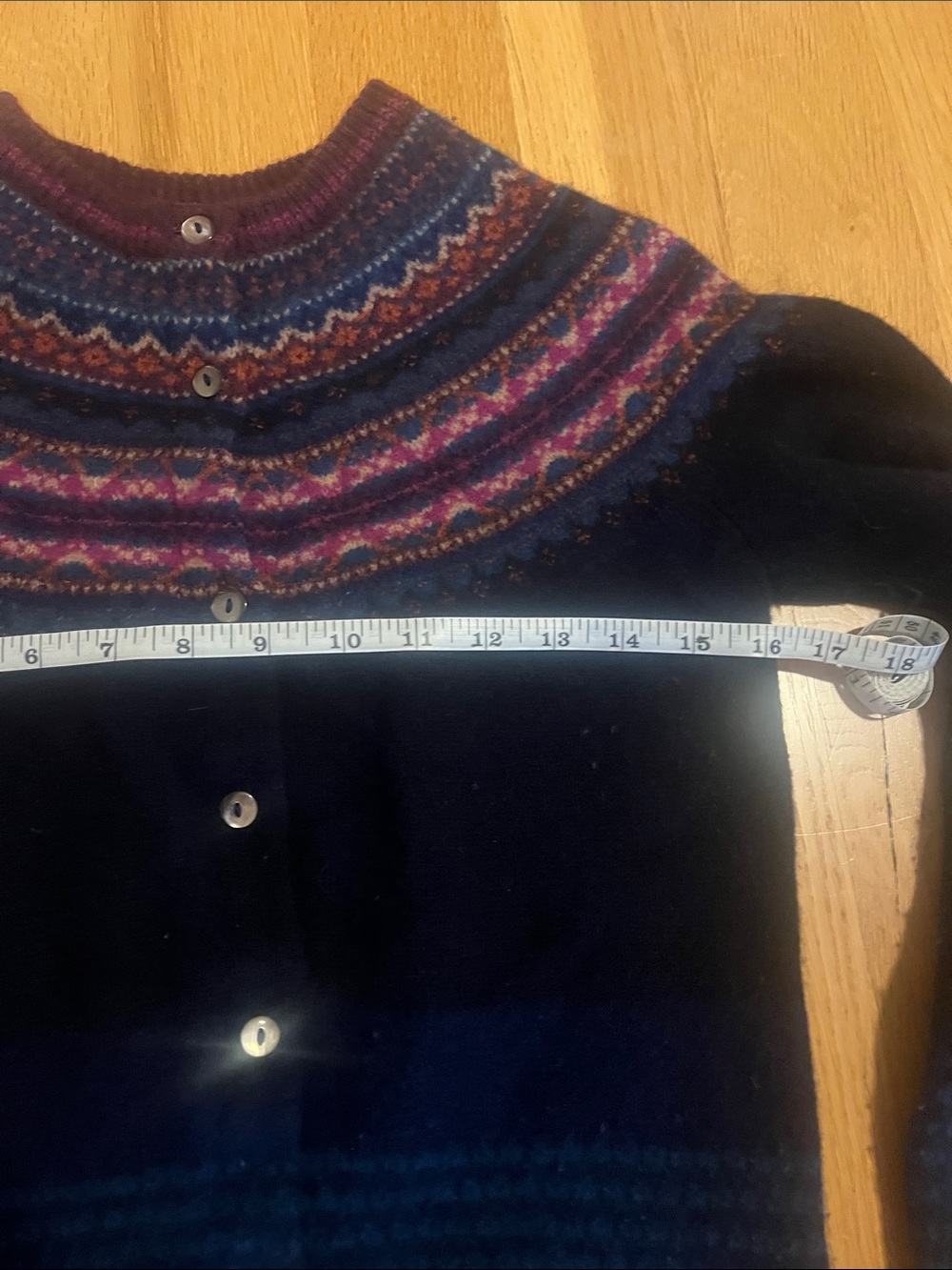 Scottish Wool Navy and Burgundy Patterned Women's Cardigan Sweater - Picture 4 of 9